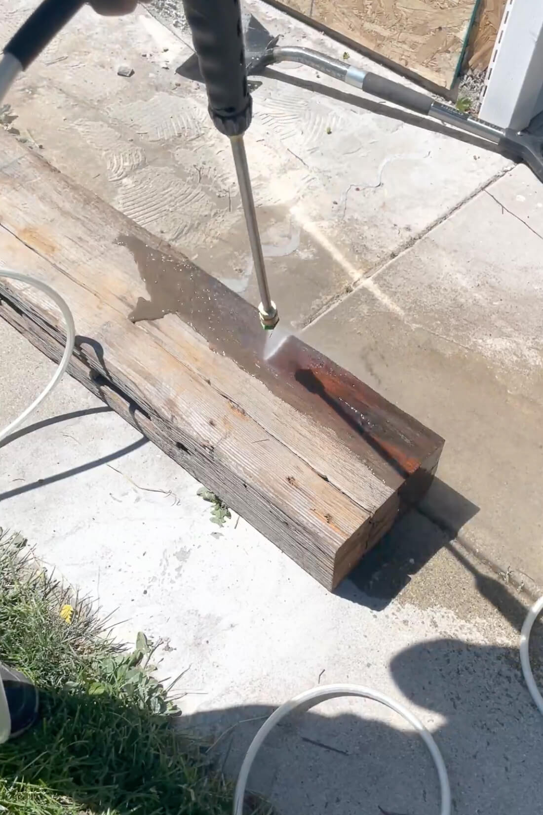 Pressure washing an old mantle.